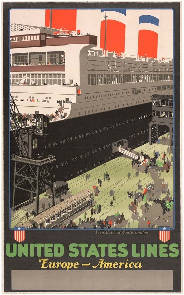 Cruise line poster advertising SS Leviathan on United States Lines, "Europe-America"